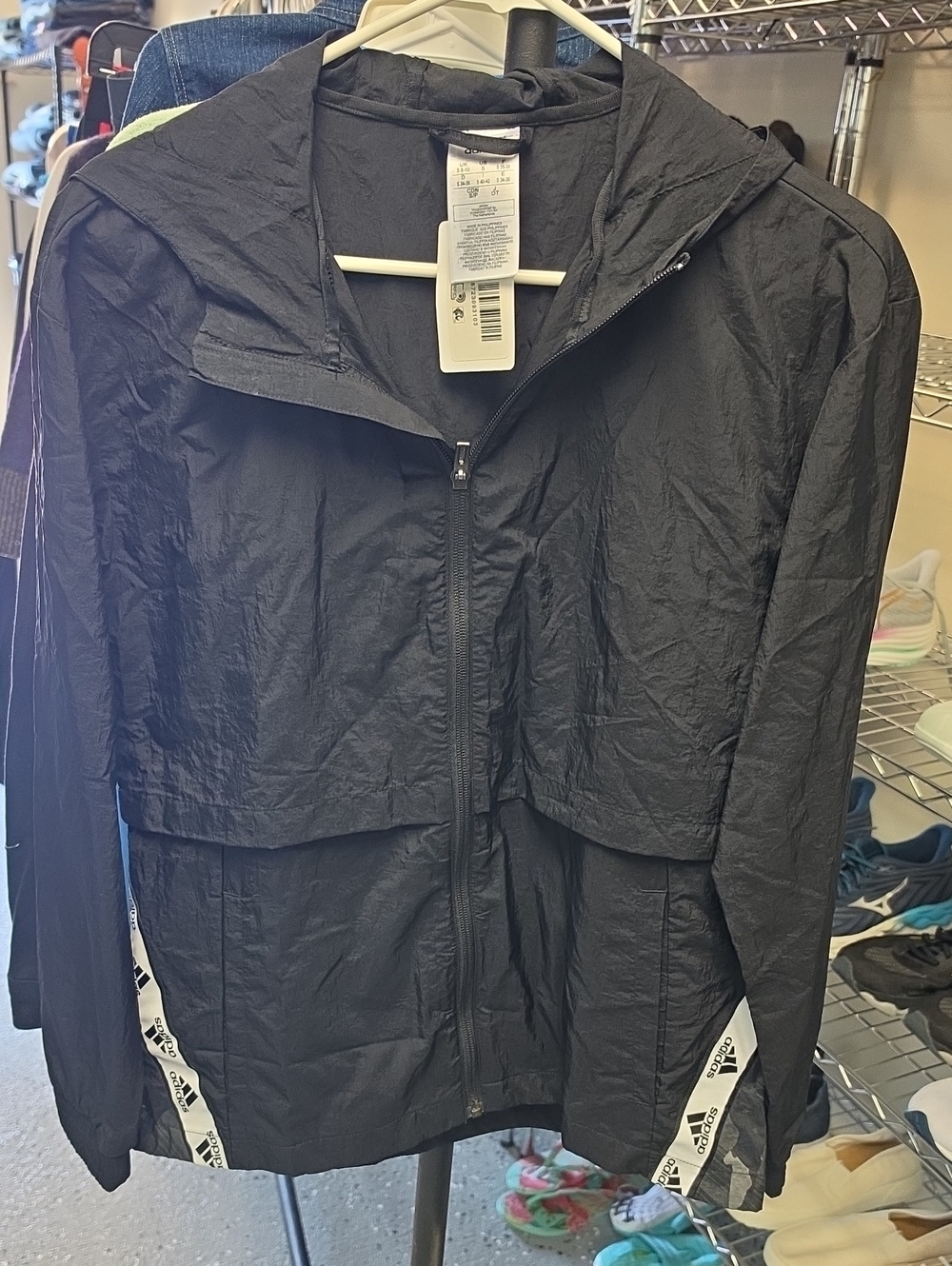 adidas Black Hooded Utility Windbreaker with Logo Tape